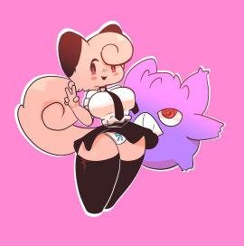 1girls big_breasts blush breasts cleavage clefairy clothed clothing creatures_(company) female female_focus female_only fur furry game_freak generation_1_pokemon gengar hips leggings legs legwear nintendo panties pokemon pokemon_(species) pokemon_rgby pokémon_(species) rabiosin skirt thick_thighs thighs underwear wide_hips