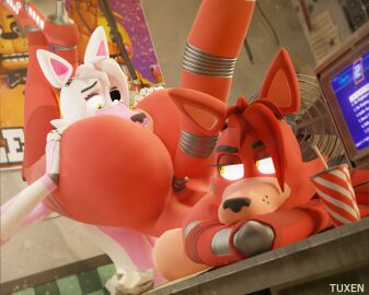 3d anal animatronic annoyed anthro ass big_ass big_butt canid canine curvy_figure digital_media_(artwork) face_in_ass female female/female five_nights_at_freddy's five_nights_at_freddy's_2 fox foxy_(fnaf) headscissor hi_res machine mammal mangle_(fnaf) oral questionable_consent rimming robot scared scottgames sex tuxen voluptuous