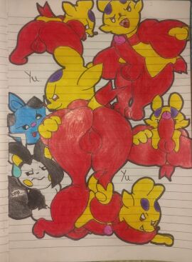 dewott emolga generation_5_pokemon genitals hi_res male mienfoo nintendo penis pokemon pokemon_(species) traditional_media_(artwork) yuu