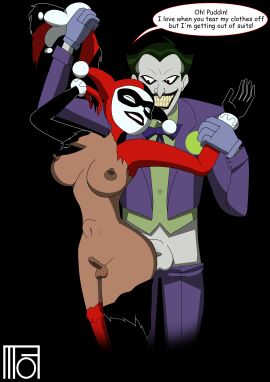 1boy 1futa anal anal_insertion anal_sex batman:_the_animated_series batman_(series) blue_eyes cum cum_inside dc dc_comics dcau dialogue dickgirl futanari harley_quinn harley_quinn_(classic) intersex joker justice_league justice_league_unlimited lipstick makeup male male/dickgirl male/intersex male_on_futa moffoffo pale_skin penis ripped_clothing ripping_clothes ripping_clothing small_penis the_joker