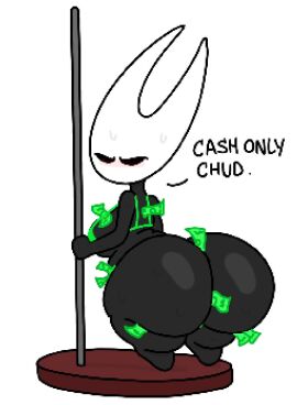 annoyed ass ass_crack ass_focus big_ass bottomless butt_crack butt_focus enormous_ass fat_ass female green_bra hollow_knight hornet_(hollow_knight) looking_at_viewer looking_back money money_in_cleavage money_in_underwear money_under_clothes pole prostitution stripper_pole text theslashfive thick_thighs topwear