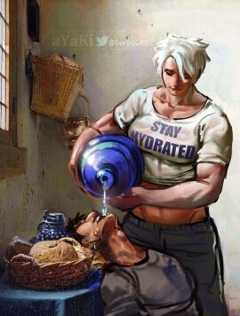 1boy 1girls abs ayaki777 bigger_female female fine_art_parody male mommy muscle_mommy muscles muscular muscular_female oc original_character public_domain taller_female tomboy white_hair