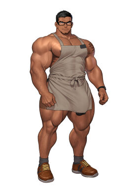 abs apron balls bara biceps big_cock big_muscles big_pecs big_penis black_hair blush bodybuilder bulge censored chest_hair flaccid gay glasses hairy_chest hairy_thighs heavy_balls high_resolution highres huge_cock kuromine_hiraya large_balls large_cock large_penis large_testicles leg_hair male male_only massive_balls massive_cock massive_penis movement_lines muscles muscular muscular_back muscular_male muscular_thighs nipple_hair nipples pecs penis pubic_hair solo solo_male sweating swinging_balls tan_skin testicles thick_thighs veins veiny_muscles yaoi yuatari