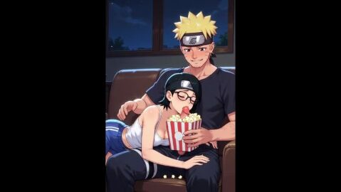 1boy 1girls 2025 2d age_difference ai_generated aistuffo animated black_hair blowjob blush boruto:_naruto_next_generations cleavage clothed fellatio indoors naruto naruto_(series) no_sound open_clothes popcorn red_eyes sarada_uchiha tagme tank_top uzumaki_naruto video