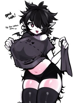 1girls big_breasts blush breasts cleavage clothed clothing cute_face cutie elf elf_ears elf_female female female_focus female_only fluffy_hair long_black_hair mistysnugglebug sleepy_(mistysnugglebug) thick_thighs