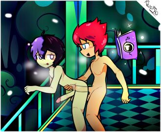 balcony blue_eyes cute doggy_style femboy_on_male gay huge_cock magic_book male male/male multiple_boys multiple_males naughty_face night night_sky noble_series orange_skin pale_skin penis pink_eyes pleasure_face purple_hair razor_nizer razor_xo red_hair sex teaper_tea tongue tongue_out x-ray x-ray_view