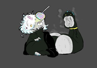 1girls 2d 2d_(artwork) 2d_artwork ass big_ass big_breasts big_butt breasts candy clothed clothed_female clothes clothing feet feet_up female female_focus female_only foot_fetish green_eyes grey_skin hair_over_one_eye humanoid laying_on_stomach lollipop long_toenails looking_at_viewer musk musk_clouds musky_butt musky_feet open_mouth sharp_nails sharp_teeth solo solo_female solo_focus stinky sweat sweatdrop sweating sweaty thick thick_ass thick_thighs thighs thunder_thighs thunderthighs toe_ring white_hair yobaba