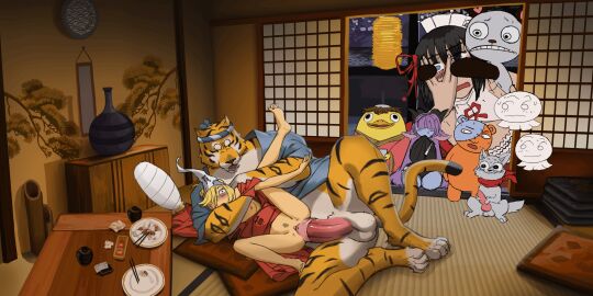 absurd_res animated anthro anthro_on_female balls bandaged_arm being_watched binbougami_ga! blush breasts cameo cast choke_hold clothed_sex dog dog_penis dominant_male female flat_chest folklore food ghost giantess group hair_over_one_eye huge_cock japanese_mythology kappa kumagai_(binbougami_ga!) leg_up male masturbation momiji_(binbougami_ga!) momoo monster mythology nipples on_side open_mouth partially_clothed penis plushie public public_domain public_indecency public_sex pussy rough_sex sex size_difference small_breasts swinging_balls tatami tiger urban_legend yamabuki_(binbougami_ga!) yokai youkai