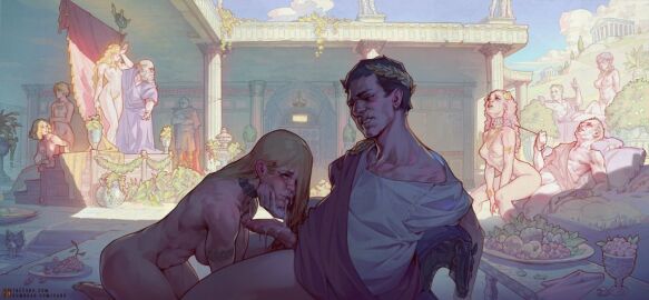 ancient ancient_history ancient_rome athletic_female blonde_hair breasts clothed_male_nude_female collar crying cum cum_in_mouth female food german german_female historical history italian leash leash_pull male multiple_boys multiple_females multiple_girls multiple_males naked_female national_personification orgy outdoors penis roman rome sabudenego sex shadow slave slave_girl straight sunlight tagme tribal yellow_hair