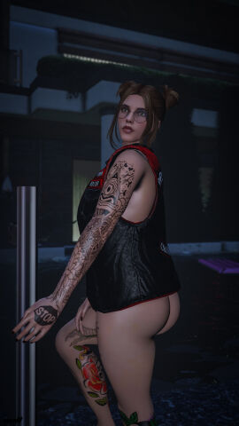 1girls amelia_waters ass blue_eyes breasts brown_hair female glasses grand_theft_auto grand_theft_auto_online grand_theft_auto_v hair_bun jacket jacket_open legs naked naked_female nipples nopixel nude nude_female nullinvoid pool poolside pussy standing tattoo tattoo_on_arm tattoo_on_belly tattoo_on_legs tattooed_arm tattoos thick_ass thick_lips thick_thighs thighs vagina