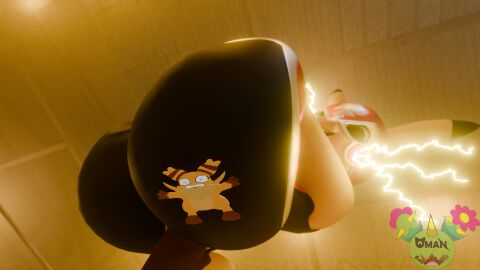 absurd_res anthro ass big_butt butt_crush butt_focus butt_smother clothing cosplay_pikachu_(costume) extreme_size_difference facesitting female flattened flattened_body generation_1_pokemon hi_res humanoid imminent_facesitting macro male male/female nintendo omananimations pal_(species) palworld pikachu pikachu_libre pocketpair pokemon pokemon_(species) sitting_on_another size_difference smothering sparkit stuck_to_butt thick_thighs wide_hipped_female wide_hips