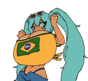 1girls animated ass big_ass big_breasts big_thighs bouncing_breasts brazil brazilian brazilian_female brazilian_miku breasts cyan_eyes cyan_hair female female_only gif gigantic_breasts gurumo hatsune_miku huge_breasts latin_american_hatsune_miku_(meme) long_hair looking_at_viewer massive_breasts shirt shorts solo tagme tan tan_body thick_hips thick_thighs thighs twintails vocaloid yellow_shirt