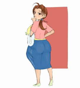 1girls ass ass_focus blush bulge bulge_through_clothing delia_ketchum_(pokemon) dickgirl erection_under_clothes erection_under_clothing female fully_clothed futa_focus futa_only futanari intersex jeteggs leek looking_back milf pokemon shopping shopping_bag skirt thick_ass