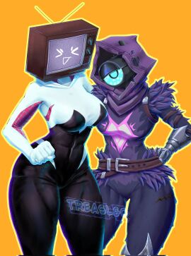 2025 2girls brainrot camera_head camerawoman_(skibidi_toilet) cosplay cringe crossover cursed epic_games female female_only fortnite fortnite:_battle_royale gwen_stacy marvel marvel_comics multiple_females multiple_girls raven_team_leader raven_team_leader_(cosplay) raven_team_leader_(fortnite) robot skibidi_toilet spider-gwen_(cosplay) spider-man_(series) tv tv_head tv_woman tv_woman_(skibidi_toilet) weird_crossover what
