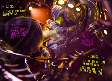 2girls 3d 4_fingers absolute_solver absurd_res accurate_art_style android anonymous_artist bodily_fluids body_horror breath carrying_another carrying_partner claws clothed clothing clothing_lift condensation crab_claw creepy cunnilingus cyn_(murder_drones) dangerous dialogue digital_media_(artwork) drooling duo eldritch eldritch_abomination eldritch_being eldritch_j_(murder_drones) english_text excessive_saliva excessive_sweat female female/female female_focus female_only female_penetrated fingers flat_chested genitals glitch_productions hair hat hazard_stripes headgear headwear hi_res holding_partner horror_(theme) humanoid j_(murder_drones) licking long_tongue machine mantis_arms murder_drones nude onomatopoeia open_mouth oral penetration purple_hair pussy robot robot_girl robot_humanoid saliva saliva_on_pussy saliva_on_tongue saliva_string screen_eyes screen_face sex shirt shirt_lift short_hair size_difference sound_effects sweat teeth tentacle text tongue tongue_out topwear translucent translucent_body uzi_(murder_drones) vaginal_penetration white_body worker_drone yellow_eyes yuri