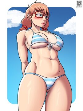 big_breasts big_thighs big_tits big_titties bikini breasts cleavage curvaceous curvaceous_female curvaceous_figure curvy curvy_figure curvy_hips female female_only glasses hi_res original original_character short_hair solo thick_thighs twintails zedro