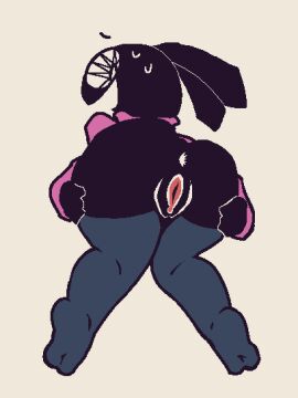 2024 anthro anus ass black_body black_butt black_ears black_fur black_pussy bodily_fluids clothing draw_your_oc_in_this ears_down female female_anthro fur genitals humanoid_genitalia humanoid_pussy lagomorph legwear leporid looking_back mammal meme meme_clothing nervous_smile open_mouth open_smile paggi_outfit pink_clothing pink_inner_pussy pivoted_ears pussy rabbit simple_background smile solo spread_pussy spreading sweat thigh_highs unusual_anatomy unusual_eyes vib-ribbon vibri vussybussy white_anus white_background