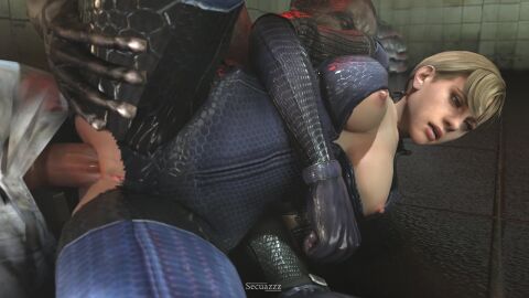 1boy 1boy1girl 1girls 3d 3d_(artwork) 3d_animation anal anal_sex female_penetrated jill_valentine monster monster_cock no_sound resident_evil_5 secuazzz side_fuck tagme torn_clothes torn_clothing video