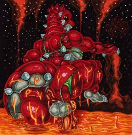 anthro anus backsack balls ballsack bath big_anus big_penis bra clothing generation_3_pokemon genitals groudon hi_res lava_bath legendary_pokemon male male_only muscular muscular_ass muscular_butt muscular_male nintendo panties penile_spines penis pokemon pokemon_(species) red_body red_scales scales solo the_fedor_corpse underwear volcano wardrobe_malfunction