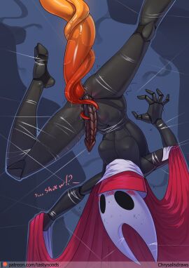 1futa anal blush cape chrysalisdraws futanari highres hollow_knight hornet_(hollow_knight) intersex male male_only non-web_source otoko_no_ko sex tastynoods tentacle tentacle_on_male tentacle_sex text
