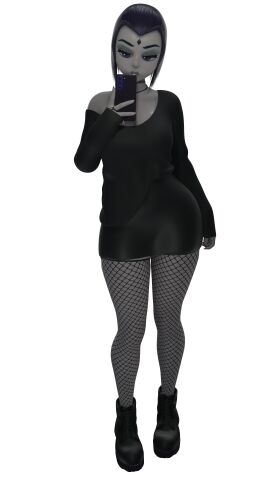 1girls 3d 3d_model 3d_render black_choker black_clothes black_clothing black_dress black_fingernails black_heels black_high-heels black_high_heel_boots black_high_heels black_highheels black_nail_polish black_nails black_shirt cartoon_network casual choker clothed clothed_female clothing dc dc_comics dress eyelashes female female_focus female_only fishnet fishnet_armwear fishnet_legwear fishnet_stockings fishnet_thighhighs fishnets heels holding_camera holding_phone long_sleeve_shirt long_sleeves looking_at_phone mslewd mslewd_(artist) pierced_nose piercing piercings purple-eyed_female purple_eyes rachel_roth raven_(dc) selfie selfie_pose short_hair solo solo_female solo_focus taking_picture taking_selfie teen_titans thighs voluptuous voluptuous_female white_background