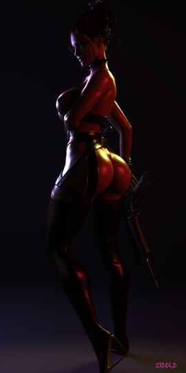 1girls 3d ass big_ass big_breasts blender breasts cyberpunk_2077 female gun lingerie looking_at_viewer panam_palmer solo stockings