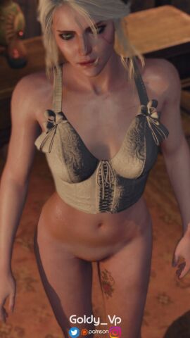 blonde_hair bottomless breasts female lips medium_breasts navel nose photorealistic realistic solo tattoo watermark