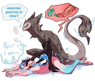 0s_d0k alien anthro anthro_on_anthro anthro_penetrated anthro_penetrating anthro_penetrating_anthro ass avian bird black_body black_feathers blue_body blue_fur blue_hair bodily_fluids closed_eyes cum cum_inside cumshot cuntboy cuntboy/male cuntboy_penetrated dialogue ejaculation english_text fangs feathers fur genital_fluids genitals grey_face hair hi_res humanoid hyena intersex intersex/male intersex_penetrated male male_penetrating male_penetrating_cuntboy male_penetrating_intersex mammal mastectomy_scar nude open_mouth open_smile orgasm owl paramour_(0s_d0k) pawpads paws penetration penile penile_penetration penis penis_in_pussy pink_body pink_fur pink_pawpads pussy scar sex simple_background smile speech_bubble spotted_hyena tail tail_tuft tapering_penis teeth text tuft vaginal_penetration white_background