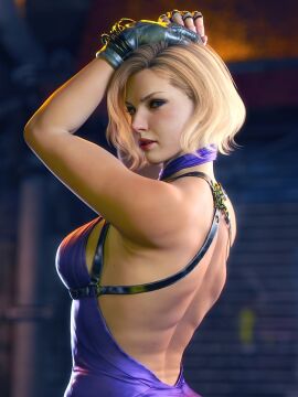 1girls 3d arms_behind_head arms_up back back_muscles back_view big_breasts blonde_female blonde_hair breasts female female_only light-skinned_female light_skin looking_at_viewer looking_back looking_over_shoulder milf muscles nina_williams silf solo tekken tekken_8 video_game_character video_game_franchise word2