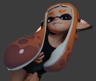 3d 3d_model agent_3_(splatoon) all_black ass bending_over black_legwear booty_shorts breasts censored cleavage clothed clothing crop_top female female_only front_view headgear headlights high_resolution highres inkling inkling_girl long_hair lredfox0 medium_breasts nintendo orange_hair pointy_ears seductive seductive_look simple_background solo solo_female splatoon splatoon_(series) splatoon_2 splatoon_3 tentacle tentacle_hair thick_thighs thighs