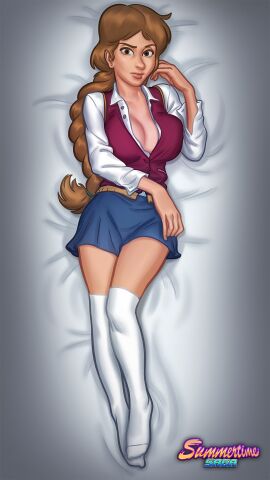 1080p 1girls 2d 2d_(artwork) alternate_version_available annie_(summertime_saga) ass ass_peek bottomwear braided_hair braided_ponytail breasts cleavage cleavage_cutout clothed clothing dakimakura darkcookie digital_drawing_(artwork) digital_media_(artwork) female female_focus female_only full_color ginger ginger_hair laying_down laying_on_back light-skinned_female light_skin long_hair long_socks looking_at_viewer medium_breasts no_penetration on_back outfit pinup pinup_pose ponytail presenting school_uniform schoolgirl skirt socks solo solo_female solo_focus summertime_saga teenage_female teenager topwear uniform wallpaper watermark