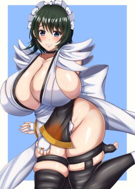 1girls alternate_breast_size bandage blush bracers breasts breasts_bigger_than_head curvy female female_focus female_only iroha japanese kunoichi large_breasts maid maid_headdress ninja samurai_shodown smile snk stockings thighhighs unknown_artist