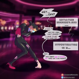 1boy 1girls akira_kurusu bare_shoulders big_breasts black-skinned_female black_hair black_jacket black_skin blonde_hair bowtie breast_expansion breast_growth breast_growth_(enlargement) breasts bunny_ears bunny_ears_headband bunny_girl bunny_waitress bunnysuit clothed clothed_female clothed_male clothing enemy_conversion fake_bunny_ears fantasy female fishnet_legwear fishnet_stockings fishnets gender_transformation genderswap genderswap_(mtf) gloves grey_shirt hair_color_change heels high_heels holding_tray jacket joker_(persona) leotard light-skinned_male light_skin long_hair male male_to_female mask masked masked_female masked_male mtf_transformation persona persona_5 pink_bowtie pink_bunny_ears pink_bunnysuit pink_leotard red_eyes red_fishnets red_gloves red_heels ren_amamiya rule_63 shadow_(persona) shadow_waitress shirt short_hair sirsourplum transformation transformation_sequence tray waitress wide_hips