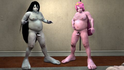 2boys 3d adventure_time body_hair female ftm_transformation male male_only marceline marceline_the_vampire_queen obese princess_bubblegum tidesafterdark_(artist) transformation uglification ugly unusual_anatomy what