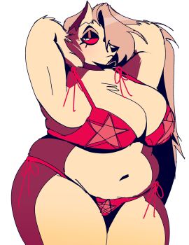 1girls anthro arms_behind_head artiah669 ass bbw belly belly_bulge belly_button big_ass big_breasts big_butt bikini bikini_ribbon bikini_strings breasts chubby chubby_anthro chubby_female chubby_furry female fleshpie669 fluffy fluffy_body furry hair_over_one_eye hands_behind_head hellhound helluva_boss long_hair looking_at_viewer loona_(helluva_boss) overweight overweight_anthro overweight_female plus_size red_bra red_panties thick_ass thick_thighs two-tone_body two-tone_fur vivienne_medrano vivziepop wolf wolf_girl
