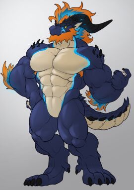 anthro beard blue_body claws dragon elbow_tuft furry hair head_tuft horn male male_only markings muscles muscular muscular_male pose reptile scalie solo solo_focus solo_male tail trencalos