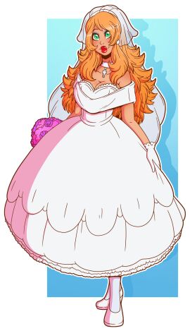 big_breasts bimbo bimbo_lips breasts domesticated domestication female green_eyes orange_hair tan_body wedding_dress wrenzephyr2