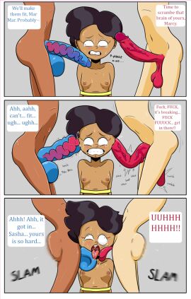 1girls 2022 2futas 3_panel_comic amphibia anne_boonchuy balls balls_slapping_face bending_penis blightstar bondage brain_fuck breasts dialogue ear_fuck ear_penetration english_text female futanari impossible_fit intersex large_breasts magic_penis marcy_wu old_art penis sasha_waybright small_breasts speech_bubble tagme threesome veiny_penis