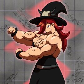 brielle_(metadoodles) female female_focus female_only flexing flexing_arms flexing_biceps flexing_both_biceps flexing_muscles metadoodles muscles muscular muscular_female original original_art original_artwork red_eyes red_hair witch witch_hat