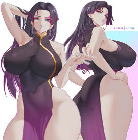 1girls ass bare_arms bare_legs bare_shoulders bare_thighs big_breasts blue_eyes breasts clothed clothed_female clothing color dress female female_focus female_only front_view hi_res high_quality high_resolution highres hourglass_figure huge_ass huge_breasts large_breasts light-skinned_female light_skin long_hair looking_at_viewer marvel marvel_comics marvel_rivals melowh psylocke psylocke_(sai)_(vengeance) purple_hair side_view sideboob solo_female thick_thighs