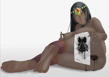 1girls ass black_hair breasts dark-skinned_female dark_skin facial_markings fate/grand_order fate_(series) feet female foot_fetish foot_focus green_eyes hair_ornament hand_on_ass hand_on_butt ink jewelry looking_at_viewer nipple_piercing nipples piercing playing_with_self presenting_feet presenting_hindquarters scheherazade_(fate) soles solo thighs