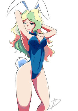 1girls 2019 arms_behind_back bow_tie bowtie bunny_ears bunny_tail bunnysuit deanialsart diana_cavendish eyebrows_visible_through_hair fanart female female_focus female_only light-skinned_female light_skin little_witch_academia long_hair multicolored_hair open_eyes pale-skinned_female pale_skin smile studio_trigger twitter white_background