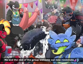 2_penises 3_eyes absurd_res after_anal after_sex alien amphibian anthro ass balls big_balls big_penis black_body black_fur black_hair black_sclera black_skin blue_slime bodily_fluids body_writing bottomless bottomless_anthro bottomless_male cellphone character_request chin_tuft clothed clothing cum cum_drip cum_in_ass cum_inside curved_horn demon diphallia diphallism domestic_cat dripping ear_piercing ear_ring eggplant_emoji electronics elemental_creature emoji english_text enko_(mrt0ony) erection facial_tuft fangs felid feline felis fire fire_creature fish fishnet_clothing fishnet_legwear flaming_hair foreskin frog fur gangbang genital_fluids genitals goo_creature goo_humanoid green_sclera grey_spots ground_shark group group_sex hair hammerhead_shark heart_symbol hi_res horizontal_diphallism horn huge_balls huge_cock humanoid humanoid_genitalia humanoid_penis hybrid hybrid_genitalia hybrid_penis inflation kobold legwear male male/male mammal marine markings mrt0ony multi_eye multi_genitalia multi_penis multicolored_body multicolored_fur multicolored_skin no_pupils open_mouth open_smile penis phone piercing poison_dart_frog precum precum_drip precum_string pseudo_hair red_body red_skin ring_piercing scales scalie sex shark sharp_teeth shirt smartphone smile snapchat spots spotted_body spotted_markings spotted_scales symbiote tank_top teeth text tongue tongue_out topwear torn_clothing torn_fishnet_clothing tuft two-tone_body two-tone_fur two-tone_skin uncircumcised vein veiny_penis white_body white_fur wide_eyed zonai