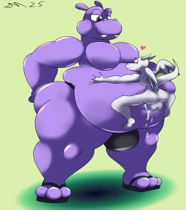 absurd_res anthro belly big_belly common_hippopotamus deep_navel dirtymac dragon grey_body grey_skin hi_res hippopotamid male male/male mammal mythological_creature mythological_scalie mythology navel navel_fetish navel_fucking navel_penetration overweight overweight_anthro overweight_male penetration purple_body purple_skin scalie