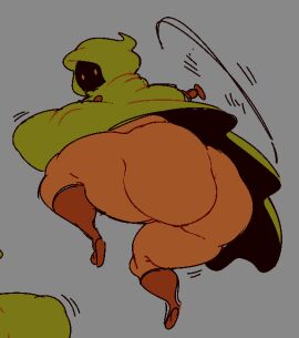 1girls 2024 2d 2d_(artwork) ass big_ass big_breasts boots bottomless breasts chubby chubby_female dark-skinned_female dark_skin faceless_female female green_hood grey_background hood hover_meanie hovering huge_ass huge_breasts large_ass large_breasts motion_lines nipple_bulge propeller shovel_knight sketch submarichamomi2 thick_thighs wide_hips