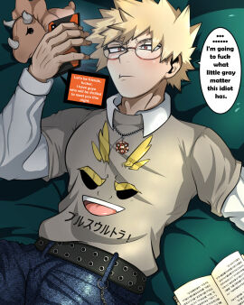 bakugou_katsuki blonde_hair boku_no_hero_academia glasses katsuki_bakugou male male_only my_hero_academia nerd not_porn red_eyes sleepy_kawaii_snail