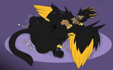 anthro avian balls bellly belly big_balls big_belly cock_vore digestion genitals gryphon hi_res huge_balls huge_belly male male_pred mythological_avian mythological_creature mythology penile penis vore