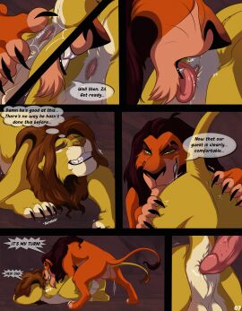 anal animal_genitalia anus claws comic dialogue disney dominant dominant_male duo enjoying fan_character felid feline feral furry gay genitals grab_the_butt hi_res imminent_anal imminent_sex licking lion malaika4 male male/male mammal oral pantherine penis rimming scar_(the_lion_king) scratching sex spread_anus spreading submissive submissive_male the_lion_king tongue venvatio zilvus