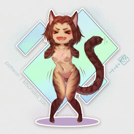 1girls animal_ears anthro body_fur braid breasts brown_hair cat_ears cat_girl cat_tail chibi cleft_of_venus collarbone completely_nude cute_fang dated female female_only full_body furry hands_on_own_face khajiit kitsuneka-san knees_together_feet_apart m'rissi medium_hair motion_lines mrissi navel nipples nude open_mouth original patreon_username polka_dot polka_dot_background pussy single_braid skyrim small_breasts smile solo standing tail the_elder_scrolls the_elder_scrolls_v:_skyrim