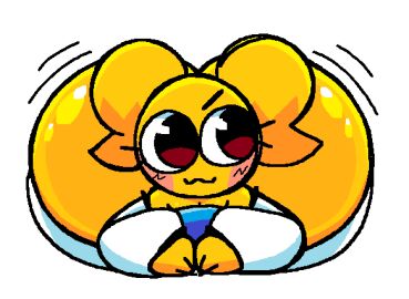 1girls :3 ass ass_body big_ass big_butt big_eyes blush bottom_heavy emoji emoji_(race) female jjoyplus katy_(jjoyplus) laying_down laying_on_stomach looking_to_the_side pigtails solo thunder_thighs white_background wide_hips yellow_body yellow_skin